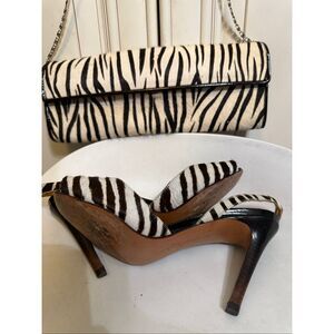 Report Signature Women's Zebra Print Purse & Pumps Matching Set Black White Sz 6